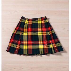 Aljean Canada Vintage Pure Virgin Wool Buchanan Tartan Plaid Kilt Skirt 14